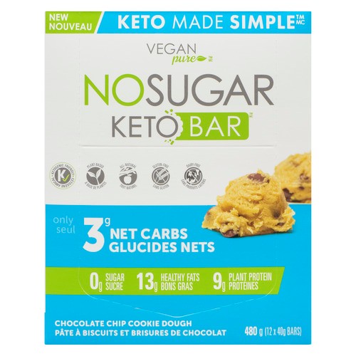 Vegan Pure Plant Based Keto Bar Choclate Chip Cookie Dough 12 x 40 g