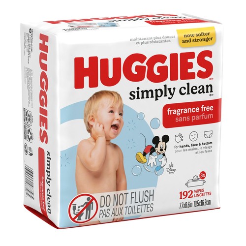 Huggies Simply Clean Baby Wipes Unscented Flip-Top Pack 192 Count