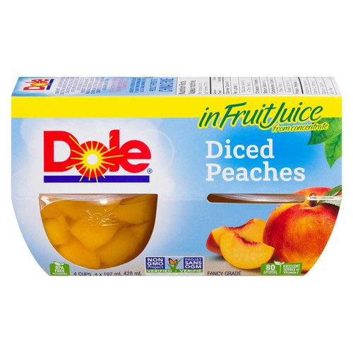 Dole Fruit Bowls In Fruit Juice Diced Peaches 4 x 107 ml