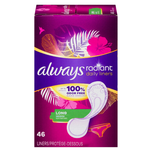 Always Radiant Daily Liners Long Unscented 46 Count