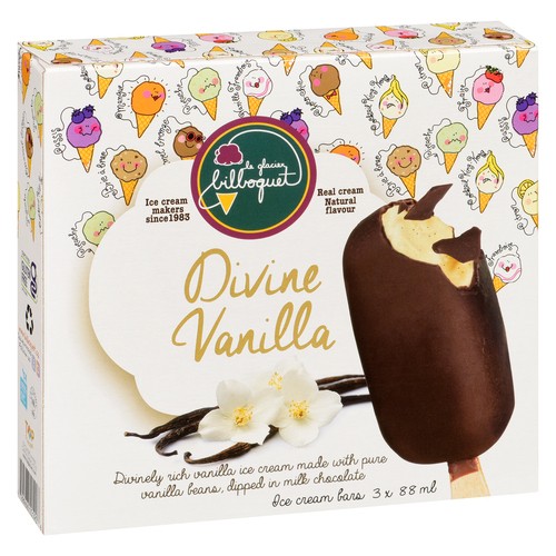 Le Glacier Bilboquet Ice Cream Bars Divine Vanilla 3 x 88 ml
