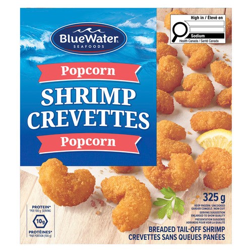 BlueWater Seafoods Frozen Breaded Tail-Off Popcorn Shrimp 325 g