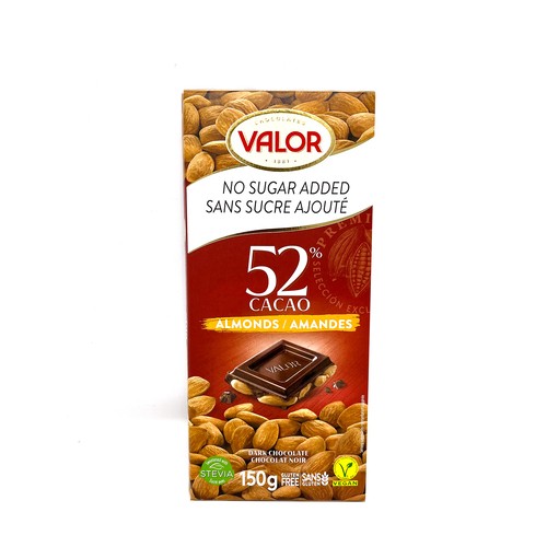 Valor Gluten-Free Dark Chocolate Bar With Almonds No Sugar Added 150 g