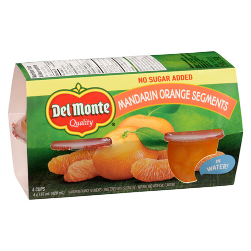 Del Monte Fruit Bowls Packed In Water No Sugar Added Mandarin Orange 4 x 107 ml