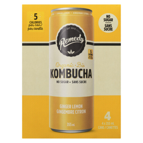 Remedy Organic Kombucha Ginger Lemon 4 x 355 ml