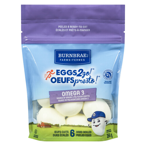 Burnbrae Farms Eggs2Go Omega 3 Eggs Hard Boiled & Peeled 6 Count