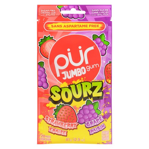 Pür Sugar-Free Chewing Gum with Xylitol Jumbo Sourz 20 Pieces 81 g