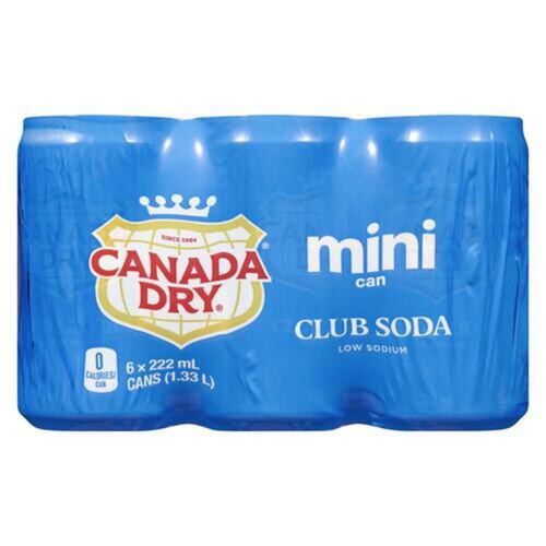 Canada Dry Mini Soft Drink Club Soda 6 x 222 ml (cans)