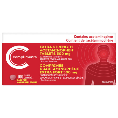 Compliments Acetaminophen Easy Tabs 500 mg 100 EA