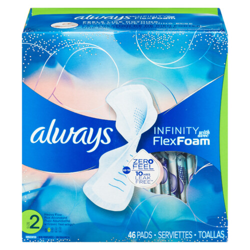 Always Infinity Flex Foam Heavy Absorbency Pads Size 2 With Wings 46 Count  - Voilà Online Groceries & Offers