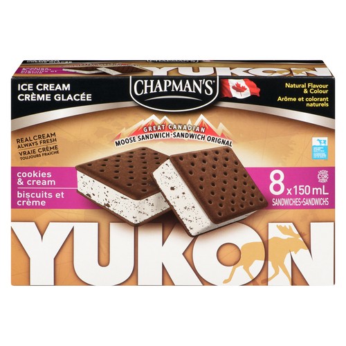 Chapman's Great Canadian Yukon Cookies And Cream Ice Cream Sandwiches 8 EA