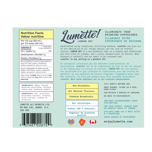 Lumette! Non Alcoholic Spirit London Dry 375 ml (bottle)