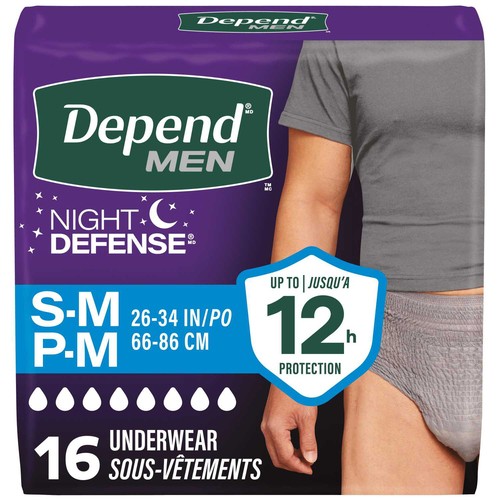 Depend Night Defense  Incontinence Underwear Men Overnight S/M 16 Count