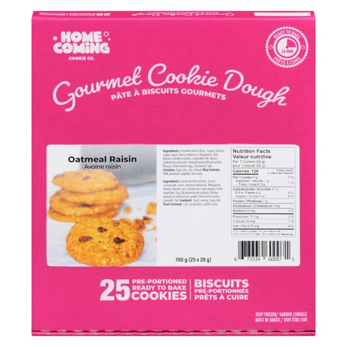 Homecoming Cookie Frozen Gourmet Cookie Dough Oatmeal Raisin 700 g