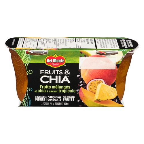 Del Monte Fruit & Chia Snack Cup Mixed Fruit Tropical 2 x 198 ml