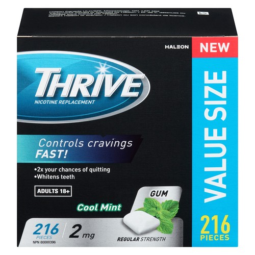 Thrive Nicotine Replacement Gum 2 mg Regular Strength Cool Mint 216 Count