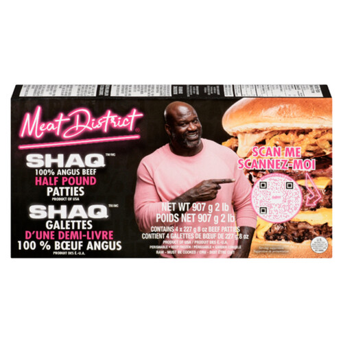 Meat District Frozen Shaq Half Pound Patties 100% Angus Beef 908 g