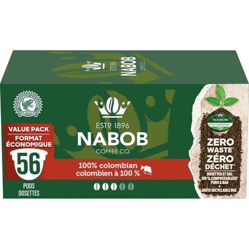Nabob Coffee Pods 100% Colombian 100% Compostable 56 Single Serve 546 g