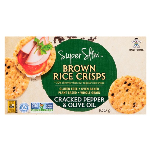 Want Want SuperSlim Brown Rice Crisps Cracked Pepper & Olive Oil 100 g
