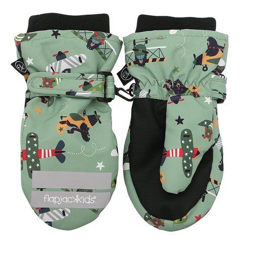FlapJack Water Repellent Ski Mittens Black Bear Green Medium 1 Pair
