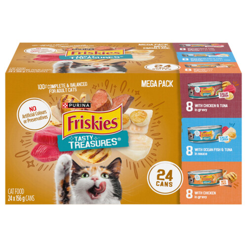 Friskies Tasty Treasures Wet Cat Food Mega Pack Chicken Tuna Ocean Fish Cheese 3.74 kg