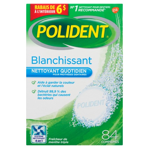 Polident Whitening Daily Dentures Cleanser Mint Fresh 84 Tablets