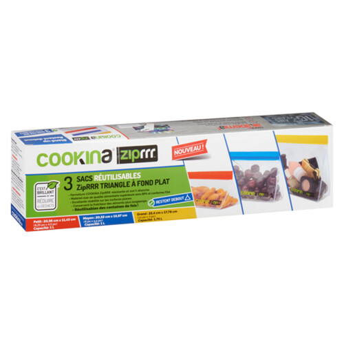 Cookina Reusable Ziprrr Storage & Freezer Bags 3 EA