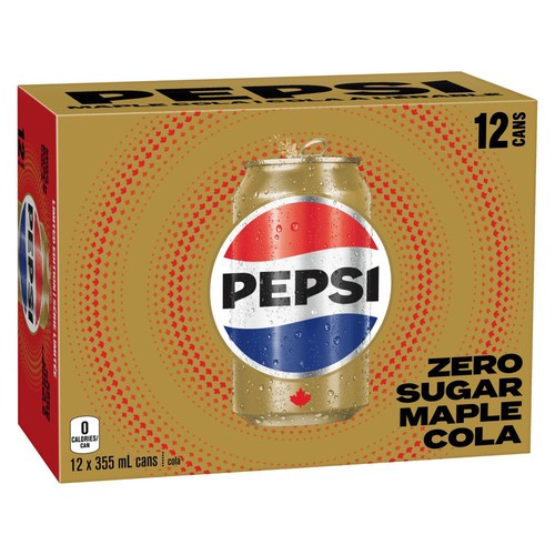 Pepsi Zero Sugar Cola Pop Maple 12 x 355 ml (cans)