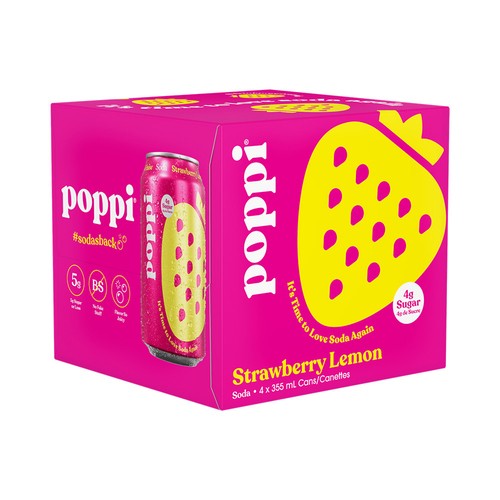 Poppi Soda Strawberry Lemon 4 x 355 ml (cans)