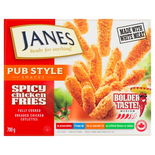 Janes Pub Style Frozen Fully Cooked Spicy Breaded Chicken Cutlets Chicken Fries 700 g