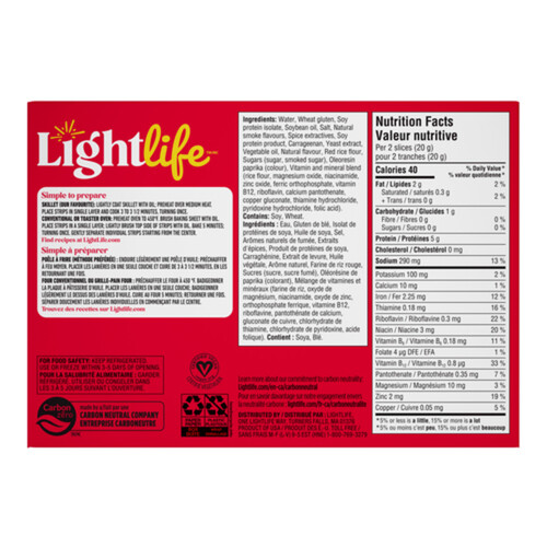 Lightlife Plant-Based Vegan Bacon Strips Smart Bacon 142 g