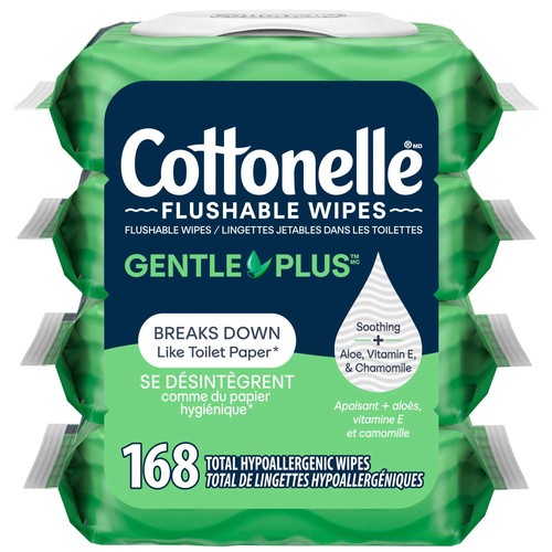 Cottonelle Gentle Plus Flushable Wipes with Aloe & Vitamin E 4 Packs x 42 Wipes