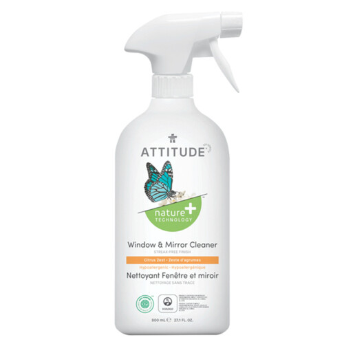 Attitude Nature+ Ecological Cleaner Windows And Mirror Citrus Zest 800 ml