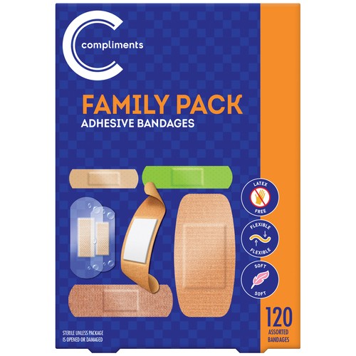 Compliments Fabric Bandages Assorted Family Pack 120 Count