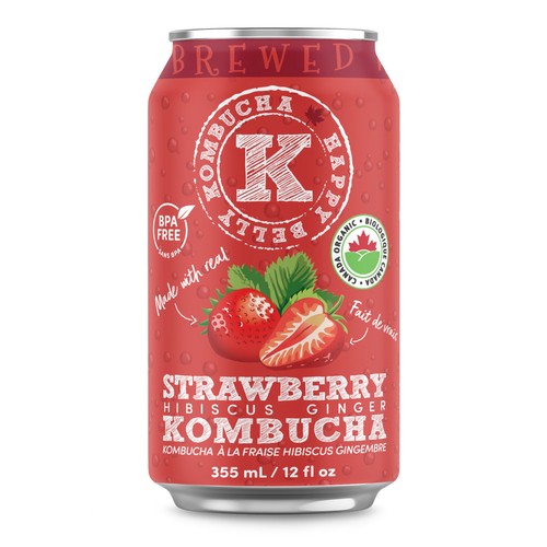 Happy Belly Kombucha Strawberry Hibiscus Ginger 355 ml (can)
