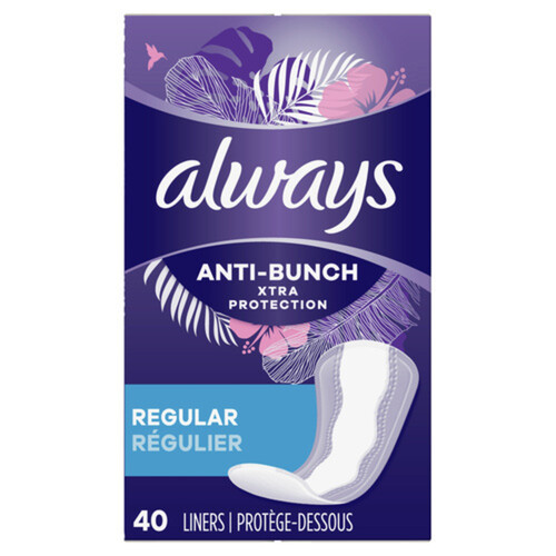Always Anti Bunch Panty Liners Regular Unscented 40 Count - Voilà Online  Groceries & Offers