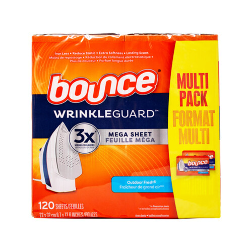 Bounce Wrinkle Guard Drier Sheets Outdoor Fresh 2 Pack 120 EA