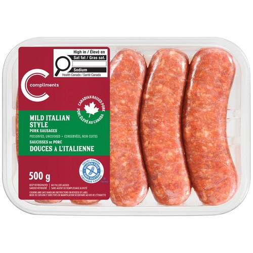 Compliments Frozen Pork Sausage Mild Italian 500 g