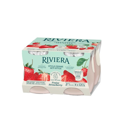 Riviera Less Sugar 3.2%  Yogurt Strawberry Set-Style 4 x 120 g