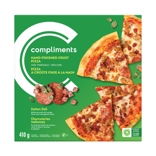 Compliments Hand-Finished Crust Italian Deli 10 Inch Frozen Pizza 410 g