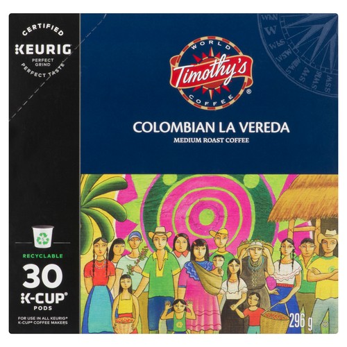 Timothy's Coffee Pods Colombian La Vereda Medium Roast 30 K-Cups 296 g