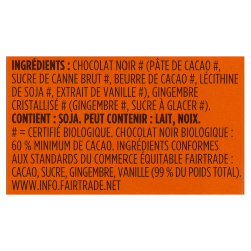 Green & Black's Organic Chocolate Bar 60% Dark Chocolate With Ginger 90 g