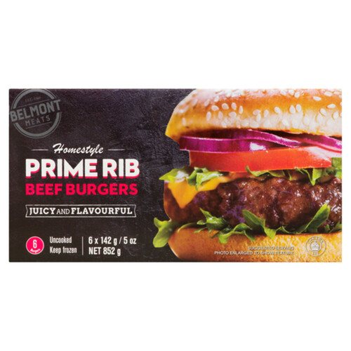 Belmont Prime Rib Beef Burgers Homestyle 852 g (frozen)