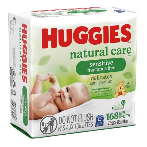 Huggies Baby Wipes Natural Care Sensitive Unscented Flip-Top 3 Pack 168 count