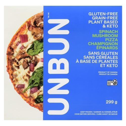 Unbun Foods Keto Gluten-Free Grain-Free Frozen Pizza Spinach Mushroom 299 g