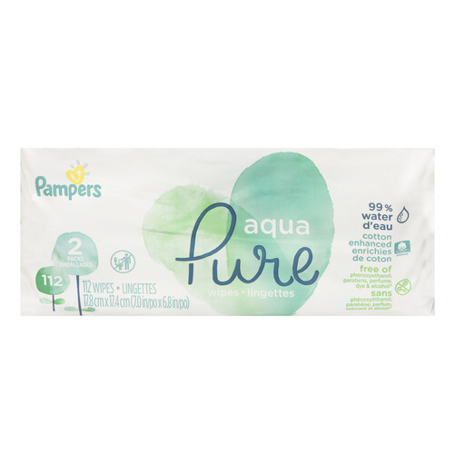 Pampers Aqua Pure Sensitive Baby Wipes 2 Pop-Top 112 Count