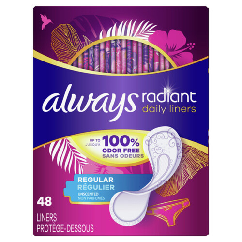 Always Radiant Panty Liners Regular Unscented 48 Count - Voilà Online  Groceries & Offers