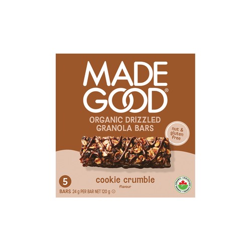 MadeGood Granola Bars Cookie Crumble Chocolate Drizzled 5 x 24 g