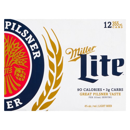 Miller Lite Beer 4% Alcohol 12 x 355 ml (cans)