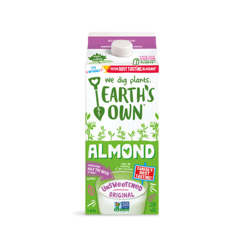 Earth's Own Dairy-Free Plant Based Beverage Almond Milk Unsweetened Original 1.89 L